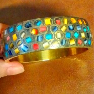 Vintage Handmade Inlaid Brass Bangle